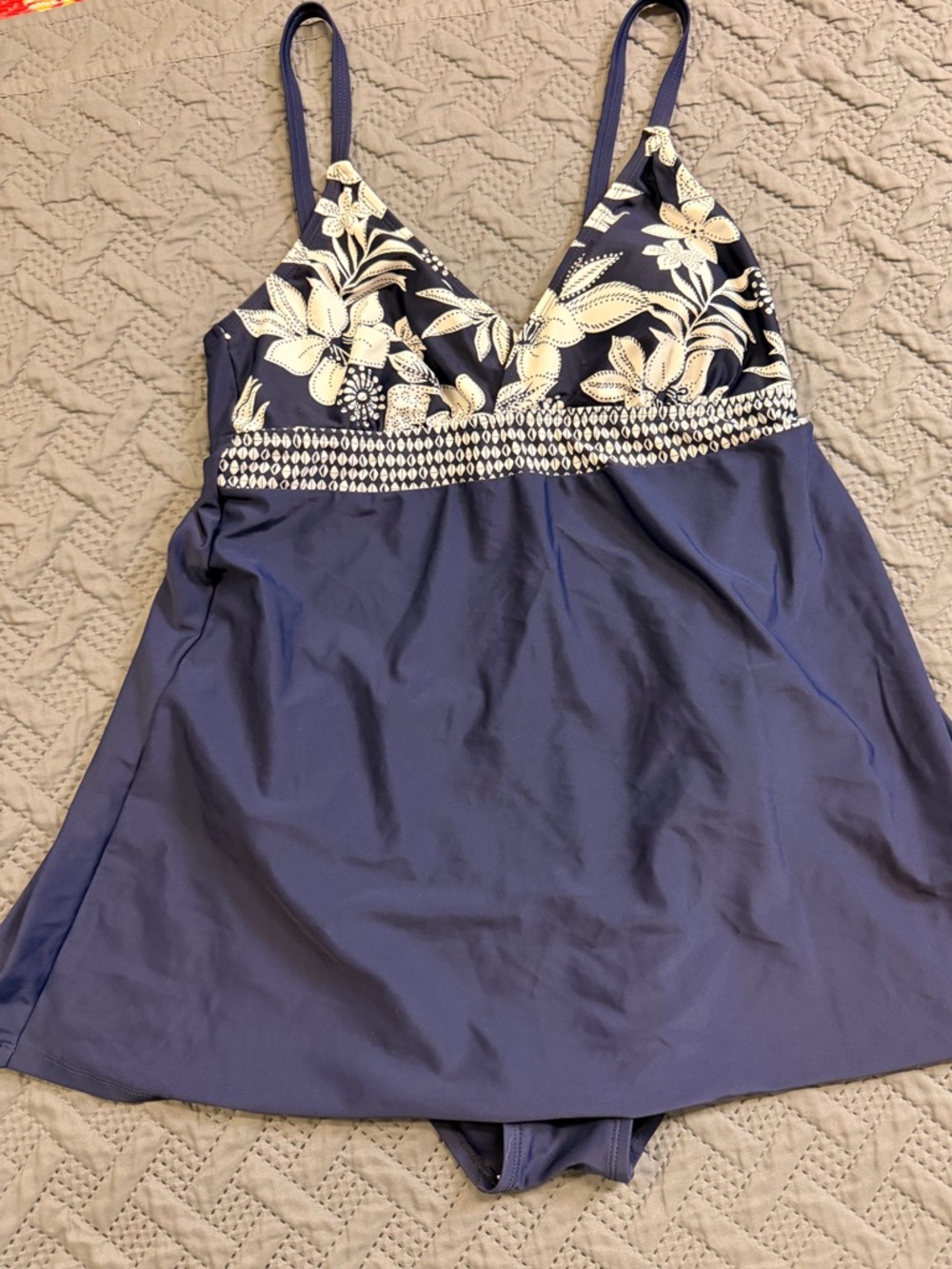 Aqua Couture Sz 14 Blue Floral One Piece Swimsuit Dress